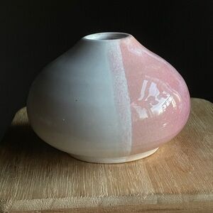 Handmade Small Pink and White Ceramic Bud Vase Artist Signed